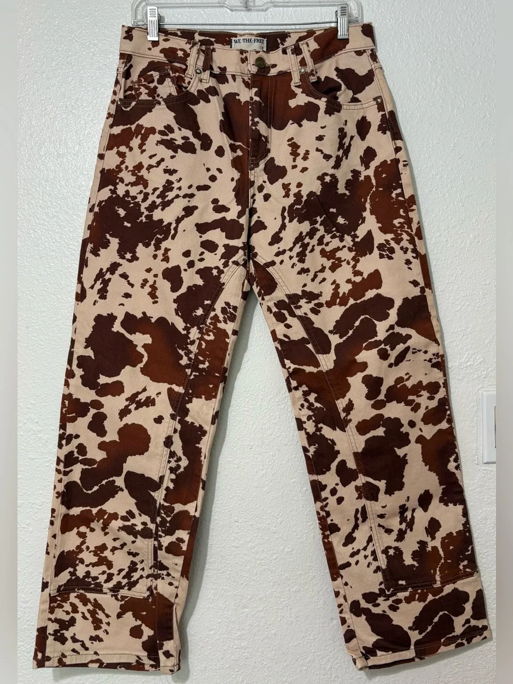 Free People We The Free Cow Print Straight Leg Jeans Size 29 NWOT